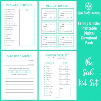 Sick kid printable set. Track your kid's health in your family binder.